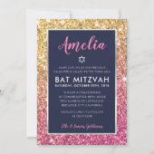 BAT MITZVAH cool marine roze gouden glitter uitnod Kaart (Voorkant)