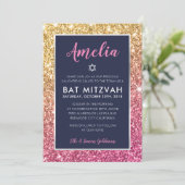 BAT MITZVAH cool marine roze gouden glitter uitnod Kaart (Staand voorkant)