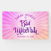 Bat Mitzvah Creatief Retro Boho Roze Oranje Gradië Spandoek (Horizontaal)