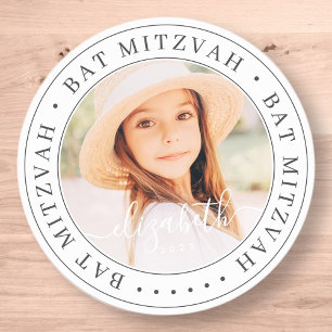 Bat Mitzvah Custom Modern Elegant Chic Photo Ronde Sticker