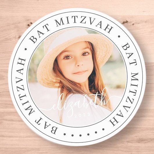 Bat Mitzvah Custom Modern Elegant Chic Photo Ronde Sticker