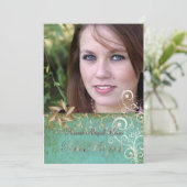 Bat Mitzvah/ Damask/Swirls/aqua Kaart (Staand voorkant)