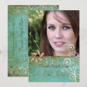 Bat Mitzvah/ Damask/Swirls/aqua Kaart (Voorkant / Achterkant)