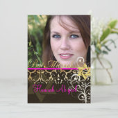 Bat Mitzvah/ Damask/Swirls/hot roze Kaart (Staand voorkant)