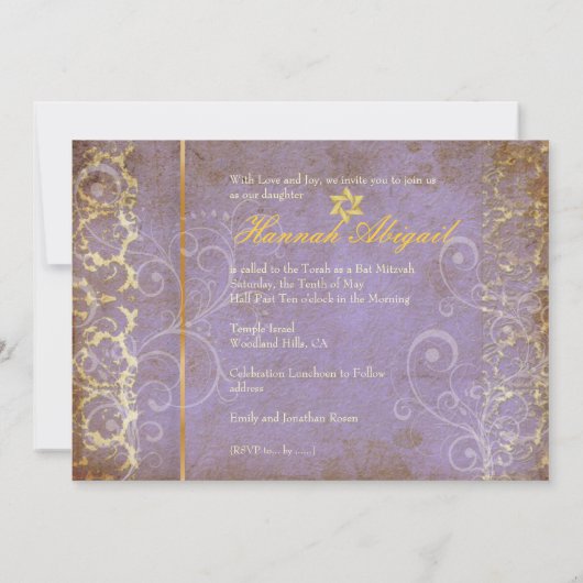 Bat Mitzvah/ Damask/Swirls/lila Kaart (Achterkant)