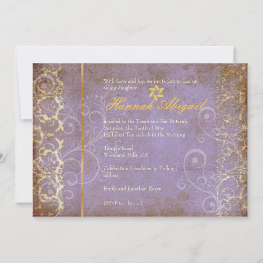Bat Mitzvah/ Damask/Swirls/lila Kaart (Achterkant)