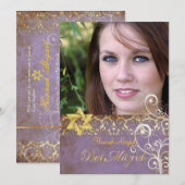 Bat Mitzvah/ Damask/Swirls/lila Kaart (Voorkant / Achterkant)