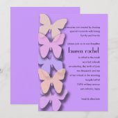 Bat Mitzvah Dimensional Butterfly Border Paars Kaart (Voorkant / Achterkant)