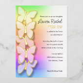 Bat Mitzvah Dimensional Butterfly Rainbow Gradient Folie Uitnodiging (Voorkant)