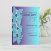 Bat Mitzvah Dimensional Butterfly Turquoise Paars Kaart (Staand voorkant)