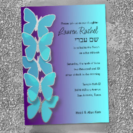 Bat Mitzvah Dimensional Butterfly Turquoise Paars Kaart