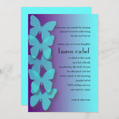 Bat Mitzvah Dimensional Butterfly Turquoise Paars Kaart (Voorkant / Achterkant)