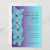 Bat Mitzvah Dimensionale Vlinder Turquoise Paars Kaart (Voorkant)