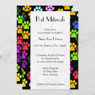 Bat Mitzvah - Dog Paws, Paw prints - Blue Green Kaart