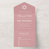 Bat Mitzvah Dusty Roos Pink Simple Calligraphy All In One Uitnodiging (Binnen)