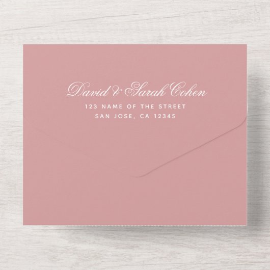 Bat Mitzvah Dusty Roos Pink Simple Calligraphy All In One Uitnodiging (Achterkant)