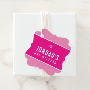BAT MITZVAH eenvoudig modern leuk helder roze Bedankjes Labels