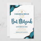 Bat Mitzvah Eenvoudig Modern Turquoise Agaat Scrip Kaart (Voorkant)