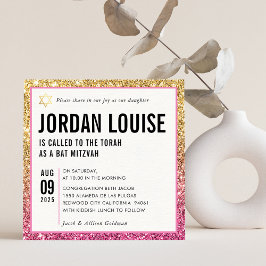 BAT MITZVAH eenvoudige moderne chique roze gouden  Kaart