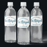 Bat Mitzvah Eenvoudige Moderne Turquoise Gouden Ag Waterfles Etiket<br><div class="desc">Geen Bat Mitzvah feest is compleet zonder gepersonaliseerde waterflessen. Laat je favoriete Bat Mitzvah trots zijn, juich haar toe en vier haar mijlpaal op haar perfect gecoördineerde feest. Donker turkoois blauwgroen blauw typografie, turkoois blauw agaat stenen geaccentueerd met faux gouden aderen en een faux gouden Star of David, bedekken een...</div>
