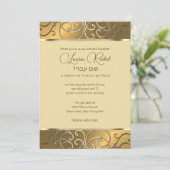 Bat Mitzvah Elegant All Gold Filigree Kaart (Staand voorkant)