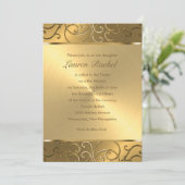 Bat Mitzvah Elegant All Gold Filigree Kaart (Staand voorkant)