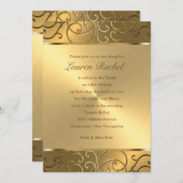 Bat Mitzvah Elegant All Gold Filigree Kaart