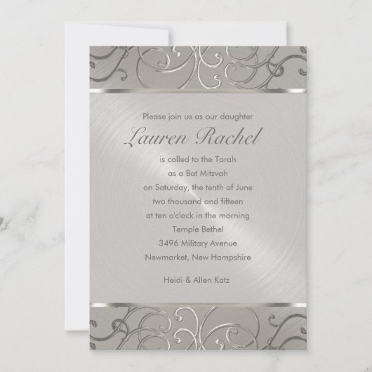Bat Mitzvah Elegant All Silver Filigree Swirls Kaart (Voorkant)
