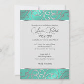 Bat Mitzvah Elegant Aqua Green Silver Filigree Kaart (Voorkant)