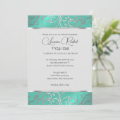 Bat Mitzvah Elegant Aqua Green Silver Filigree Kaart (Staand voorkant)