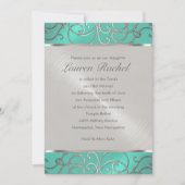 Bat Mitzvah Elegant Aqua Green Silver Filigree Kaart (Voorkant)