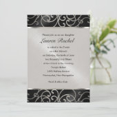 Bat Mitzvah Elegant Black en Silver Filigree Kaart (Staand voorkant)