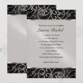 Bat Mitzvah Elegant Black en Silver Filigree Kaart (Voorkant / Achterkant)