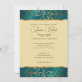 Bat Mitzvah Elegant Blauwgroen Blue en Gold Filigr Kaart (Voorkant)