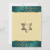 Bat Mitzvah Elegant Blauwgroen Blue en Gold Filigr Kaart (Achterkant)