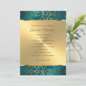 Bat Mitzvah Elegant Blauwgroen Blue en Gold Filigr Kaart (Staand voorkant)