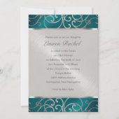 Bat Mitzvah Elegant Blauwgroen Blue en Silver Fili Kaart (Voorkant)