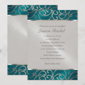 Bat Mitzvah Elegant Blauwgroen Blue en Silver Fili Kaart (Voorkant / Achterkant)