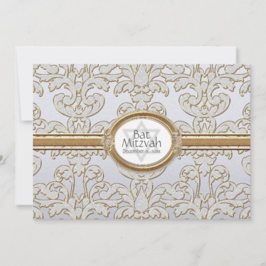Bat Mitzvah - Elegant Bloemenblad Damast Barok Kaart (Voorkant)