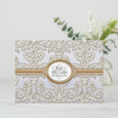 Bat Mitzvah - Elegant Bloemenblad Damast Barok Kaart (Staand voorkant)