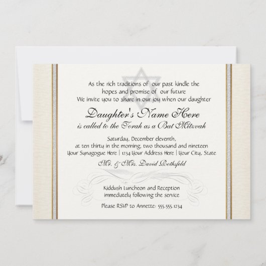 Bat Mitzvah - Elegant Bloemenblad Damast Barok Kaart (Achterkant)