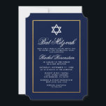 Bat Mitzvah Elegant Blue and Gold Invitation Kaart<br><div class="desc">Bat Mitzvah Blue en Gold Invitation Kaart - Ticket Style</div>