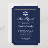 Bat Mitzvah Elegant Blue and Gold Invitation Kaart (Voorkant)