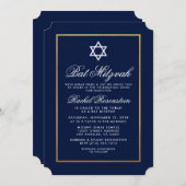 Bat Mitzvah Elegant Blue and Gold Invitation Kaart (Voorkant / Achterkant)