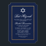 Bat Mitzvah Elegant Blue and Gold Invitation Kaart<br><div class="desc">Bat Mitzvah Blue en Gold Invitation Kaart - Ticket Style</div>