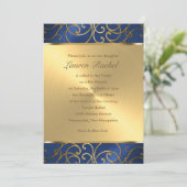 Bat Mitzvah Elegant Blue en Gold Filigree Kaart (Staand voorkant)