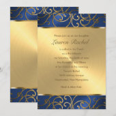Bat Mitzvah Elegant Blue en Gold Filigree Kaart (Voorkant / Achterkant)