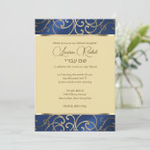 Bat Mitzvah Elegant Blue en Gold Filigree Kaart (Staand voorkant)