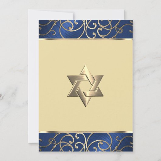 Bat Mitzvah Elegant Blue en Gold Filigree Kaart (Achterkant)