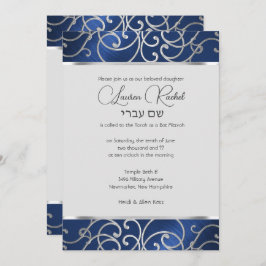 Bat Mitzvah Elegant Blue en Silver Filigree Kaart